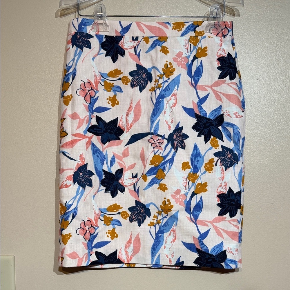 J. Crew Floral Pencil Skirt in Pink, Blue, and Gold